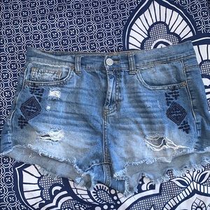 Mudd Distressed Aztec Denim Shorts